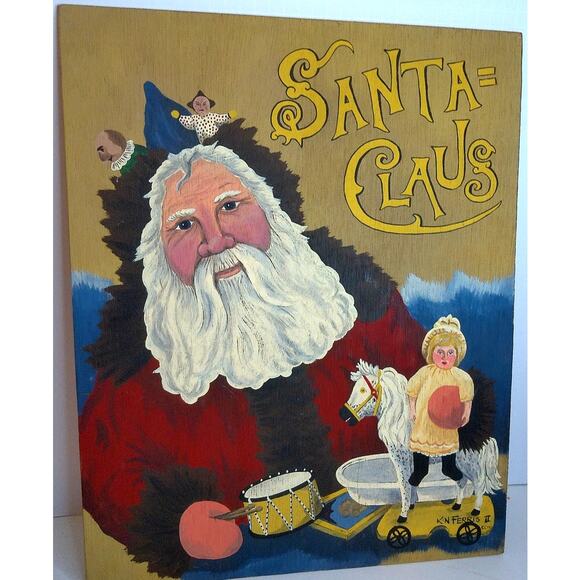 Ken Ferris Hand Painted Old World Christmas Santa Claus Wood Wall Decor - Picture 2 of 7
